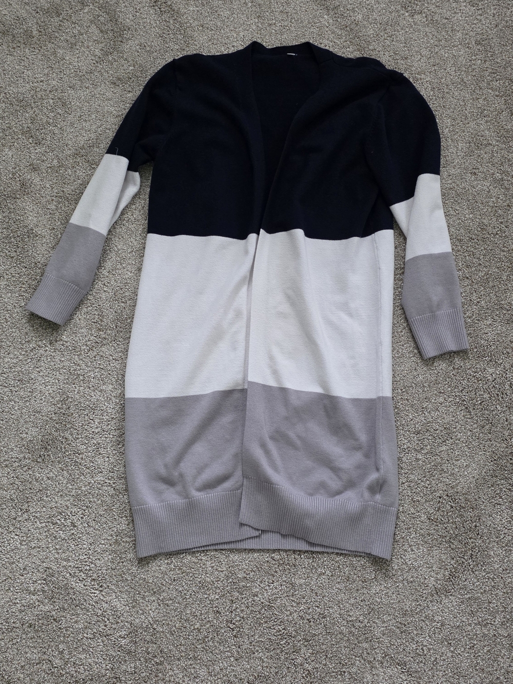 Source Unknown Colorblock Long Open-Front Cardigan - Black, White & Gray